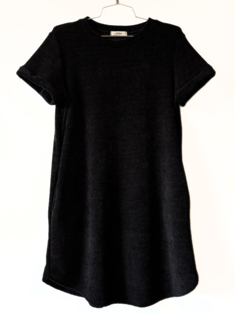 Cherish Chenille Pocket T-Shirt Dress Black Size S